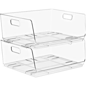 Sorbus Stackable Storage Bins Open Front - Clear Storage Bins - Pantry Bins for Storage and Organization - Acrylic Stackable Bins for Kitchen - Clear Pantry Organizer Bins (Large 2 Pack)