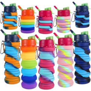 5 Pack Collapsible Water Bottles 17 oz Silicone Portable Lightweight Foldable Water Bottle with Carabiner Leakproof Reusable for Travel Camping Hiking Cycling Sport Outdoor(Rainbow)