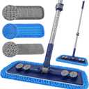 FORSPEEDER Microfiber Mops for Floor Cleaning  Dust Mop for Hardwood Floors with 55” Adjustable Handle 3 Thickened Washable Pads  Wet Dry Mopping for Pet Hairs Walls Tile Wood Laminate Home Kitchen