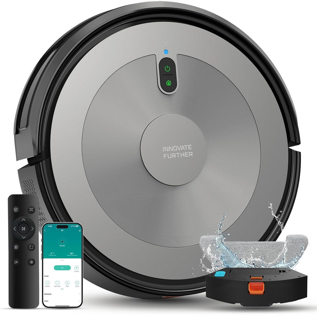 Robot Vacuum and Mop Combo, 5000Pa 3in1 Robotic Vacuum Cleaner, Brushless Motor, TangleFree Design, Smart App/Alexa Control, Auto Charging & Schedule, ideal for Pet Hair, Hard Floor and Carpet