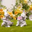 Braxio Easter Bunny Family Figurine Decoration - Bunny Collectible Figurines for Easter Decoration/Spring/Wedding Set of 2