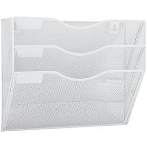 3 Pocket Mesh Hanging Wall File Organizer, Wall Mounted Mail Paper Document Folder Holder, Clipboard Storage Organization Magazine Rack with Nametag Label for Office Home School,