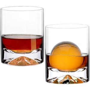 Hand Blown Crystal Whiskey Glasses Set of 2,12 oz Old Fashioned Cocktail Glasses,Lowball Rocks Glass,Unique Hexagonal Base for Bourbon,Scotch and Juice,Perfect for Oversized Ice Cubes
