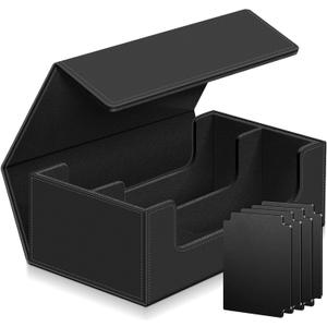 Homthy 1200+ Card Deck Case for Trading Cards, Leather Commander Card Storage Box Magnetic Card Holder Fit for MTG TCG and Sport Cards, Black