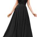 Miusol Women's Elegant Floral Lace Formal V Neck Bridesmaid Party Dress (Medium, Black)