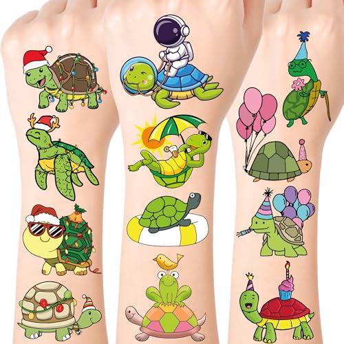 Turtle Temporary Tattoos for Party Supplies, 52 PCS Cute Sea Turtle Tattoo Stickers for Birthday Parties, Sea Turtle Party Decorations, Waterproof Tattoos, Set of 6
