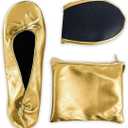 Women's Foldable Dance Shoes Ballet Flats (Large, Gold)