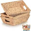 2 x Set of 3 Snack Baskets, Water Hyacinth Basket, Wicker Snack Basket Organizer for Office, Small Wicker Baskets with Handles (3 Medium Basket)