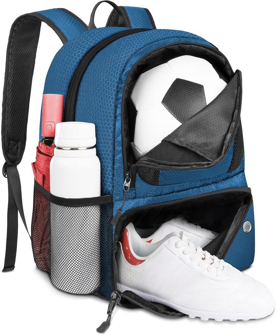 YOREPEK Soccer Backpack,Soccer Bag with Ball Holder, Water resistant Sport Equipment Bags Fit Basketball Volleyball Football (Blue)
