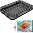 Air Fryer Basket for Oven, OPENICE 15.3" x 11.0" Air Fryer Tray and Pan Set with 30PCS Parchment Papers, Stainless Steel Oven Air Fryer Basket and Tray for Baking Grilling - Black