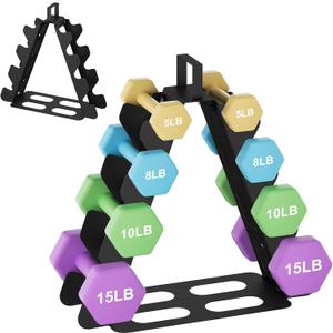 Dumbbell Rack 4 tier(Dumbbells not included), A-Frame Metal Dumbbell Holder with Handle, Multilevel Weight Storage Organizer for Dumbbells, Tree Shape Compact Weight Rack/Holder(Black)