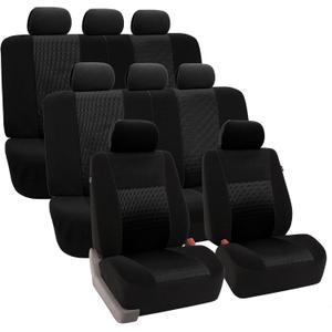 FH Group Car Seat Covers Trendy Elegance 3D Air Mesh Car Accessories, Airbag Compatible and Split Ready Black Three Row Set 8 Headrest Covers Universal Fit Interior Accessories for Cars Trucks SUV (Black (2 Buckets Covers, 2 Bench Covers))
