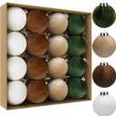 Aneco 16 Pieces Velvet Christmas Tree Ornaments 3.15 Inch Christmas Ball Ornaments Shatterproof Hanging Ball Decorations for Xmas Tree Holiday Wreath Garland Decor, Green and Brown (Light Brown, Reddish Brown, Deep Green, Beige)