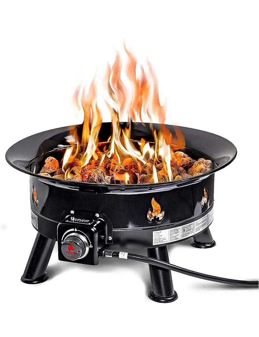 Outland Living Firebowl Deluxe 893 Propane Fire Pit Bundle  19 Smokeless Outdoor Gas Fire Pit, 58,000 BTU, Lava Rocks, Cover & Carry Kit, 34" Flame-Resistant Fire Mat, CSA-Approved