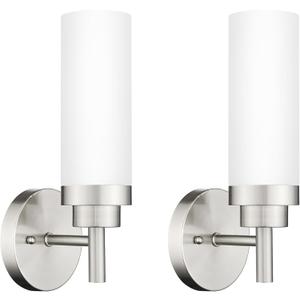Emak Brushed Nickel Sconces Wall Lighting, Modern Vanity Lights with Milk Glass Shade, Wall Sconce for Bathroom, Bedroom, Living Room, Hallway, WS085-BN-ML-2PK (13 inch - 2PC)