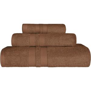 Superior Ultra-Soft 3-Piece Cotton Towel Set, Daily Use for Bathroom, Guest Room, Quick Dry, Set Includes 1 Bath Towel, 1 Hand Towel, and 1 Washcloth, Essential Plush Towels for Home - Chocolate