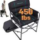 FUNDANGO Oversized Folding Chairs for Outside, Fully Padded Camping Director Chair for Adults, Support 450lbs Portable lawn chairs with Side Table, Side Pockets for outdoor Camp, Picnic, Lawn, Concert