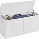VASAGLE Storage Chest, Storage Trunk with 2 Safety Hinges, Storage Bench, Shoe Bench, Farmhouse Style, 15.7 x 39.4 x 18.3 Inches, for Entryway, Bedroom, Living Room, Cloud White ULSB164W01