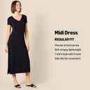 Amazon Essentials Women's Regular Fit Jersey V-Neck Short Sleeve Midi Length T-Shirt Dress, Soft Viscose Stretch Jersey with Side Slits, Dark Green, X-Small