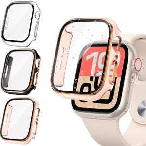 Tensea [3PCS for Apple Watch Screen Protector Case 40mm SE 3/SE 2rd Generation/SE/Series 6/5/4 Accessories, iWatch Protective Face Cover for Women Men, Bumper Tempered Glass for iPhone Watch 40 mm (Clear/Black-Rose Gold/Pink-Rose Gold)