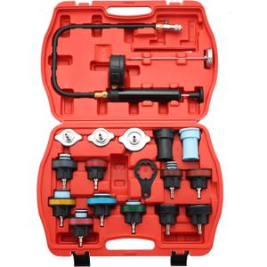 ATPEAM 18pcs Radiator Pressure Pump Cooling System Car Leak Tester Detector Tool Water Tank Adapter Auto Coolant Vacuum Purge Head Gasket