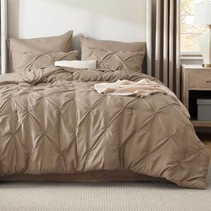Bedsure King Size Comforter Set Khaki - Bed in a Bag Bedding Set 7 Pieces, GentleSoft™ Pintuck Bed Set Gift for Family, Pinch Pleat Khaki Comforter with Sheets, Pillowcases & Shams
