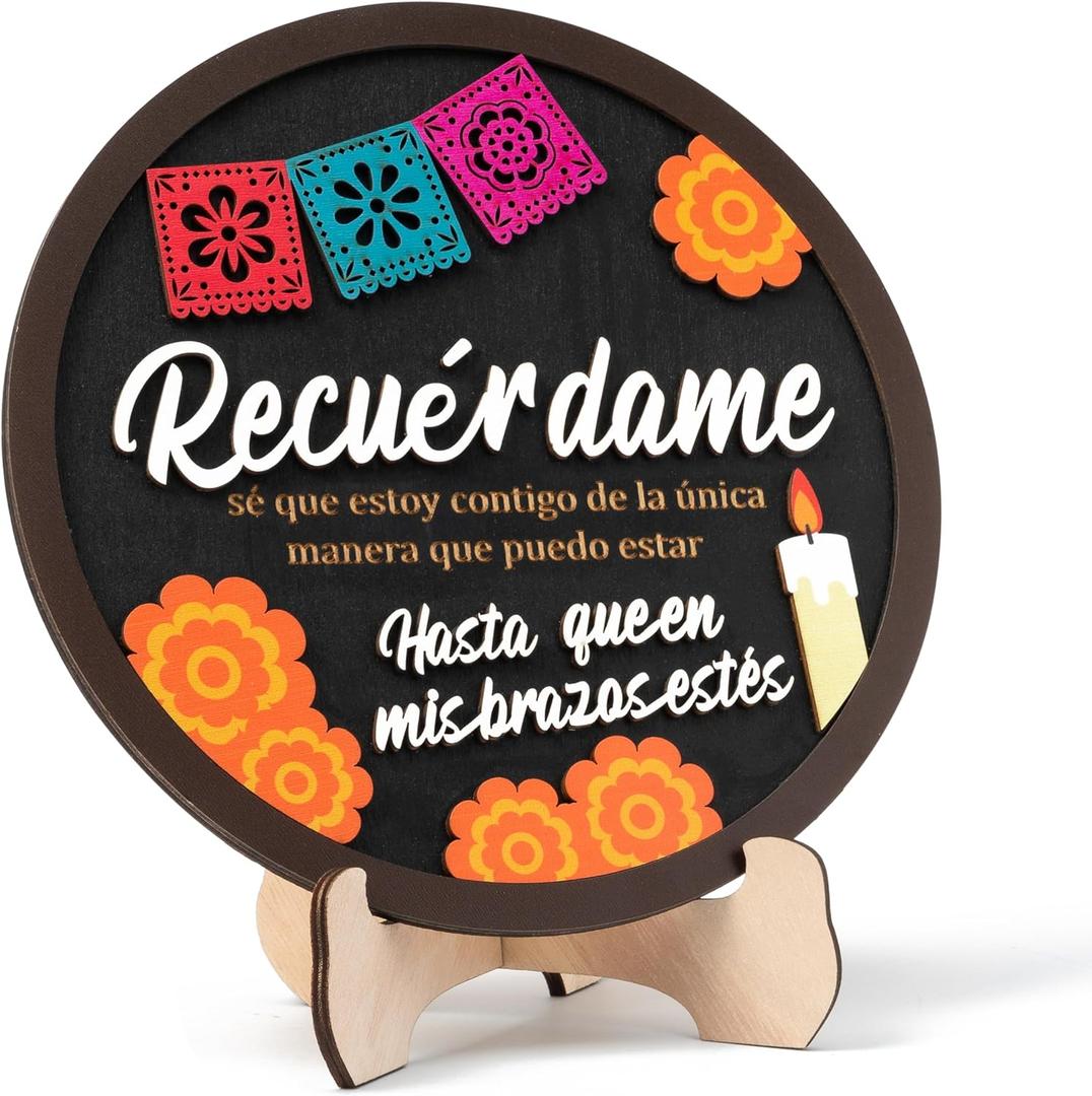 R HORSE Day of the Dead Table Decoration - Dia De Los Muertos Wooden Tabletop Decor, Handmade Wood Sign with Stand Altar Decor for Ofrenda Home Halloween Party Dia De Muertos Decoration