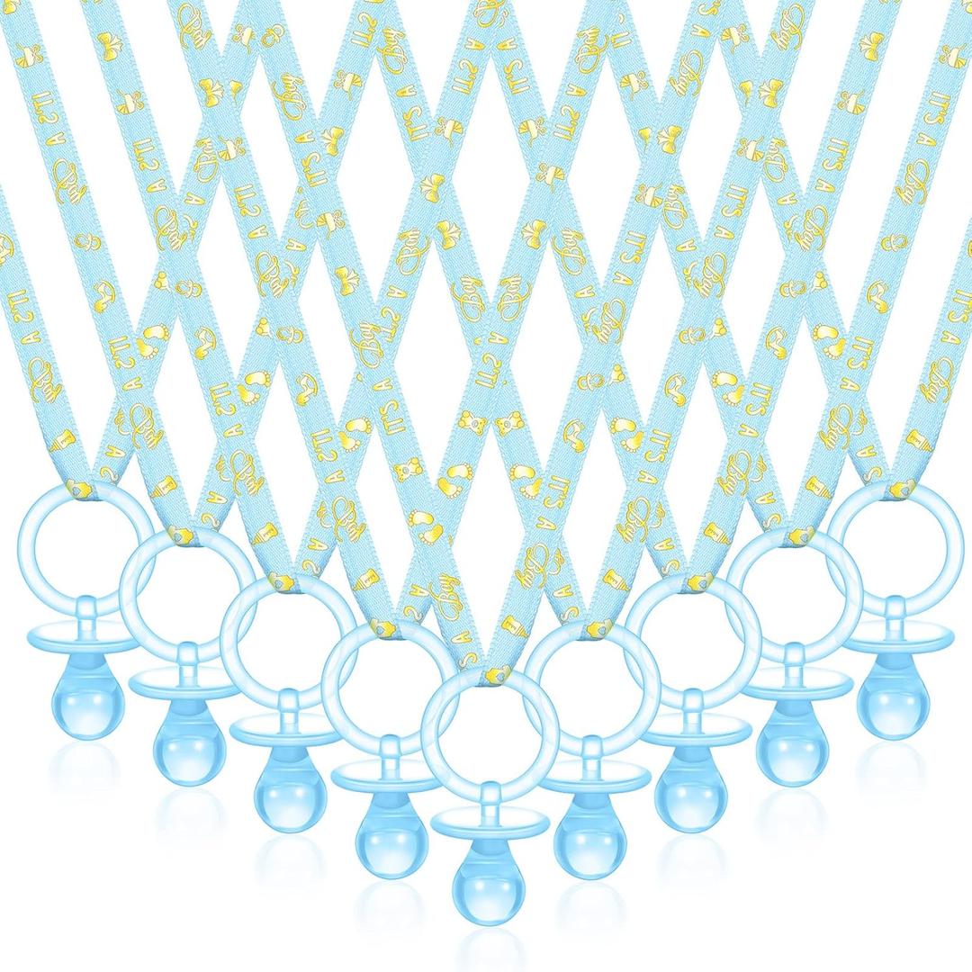 Geiserailie 36 Pcs Baby Shower Pacifiers Necklace Boy Blue Acrylic Pacifiers Necklace Party Favors for Boys Chupones para Baby Shower Gender Reveal Party Decorations Table Scatter