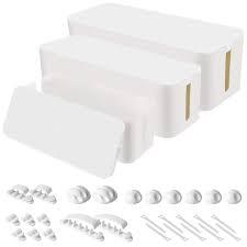 Cable Organizer Box Set of Three, Power Cover Cord Holder Surge Protector for Desk (White)