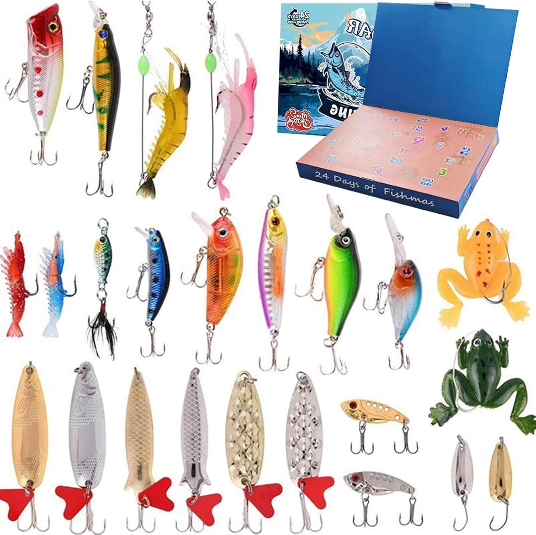 2 x Fishing Advent Calendar 2025, 24-Day Fishing Lure Set Advent Calendar for Adults, 24 Days of Christmas Countdown Calendar for Fisher Men