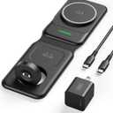 INIU 3 in 1 Charging Station Multiple Devices for Apple, 15W Magnetic Foldable Travel Wireless Charger for iPhone 16 pro max 15 14 13 12 Series, iWatch 10 9 8 SE/Ultra Series, AirPods 4 3 2 pro (Black)