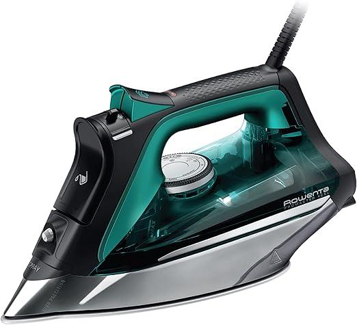 Rowenta Iron, Focus Excellence Stainless Steel Soleplate Steam Iron for Clothes, Retractable Cord, 400+ Microsteam Holes, Powerful steam, LED Display, 1750 W Ironing Clothes, Cordreel, Red DW5433, Green