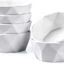 DELLING Ramekins 8 oz, Creme Brulee Ramekins, Porcelain Ramekins Oven Safe, Geometric Style Ramekins for Baking Souffle, Ice Cream, Snack, Charcuterie Bowls, Set of 6, White
