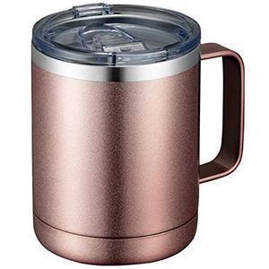 MEWAY 12oz Coffee Mug With Handle and Sliding Lid,Stainless Steel Travel Tumbler Cup with Handle,Double Wall Vacuum Insulated Camping Cup for Hot & Cold Drinks Tea (Rose Gold,Set of 1