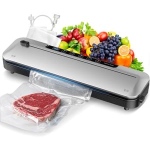 Vacuum Sealer for Food,75 Kpa Precision Suction Power 6-in-1 Food Sealer with Digital Timer, Dry & Moist Food Modes, Compact Design with 10 Vacuum Bags & Built-in Cutter(Sliver)