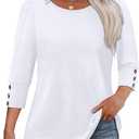 OFEEFAN Womens Tops 3/4 Sleeve with Buttons Dressy Casual Blouses Summer Outfits Beach Vacation Plus Size Spring Clothes M
