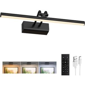 Percantis Battery Operated Picture Light for Wall, Wall Light for Living Room, 4000 mAh, 13.8'' Dimmable Art Painting Light, Remote Control, Black, Display for Gallery, Living Room, Bedroom(Black)