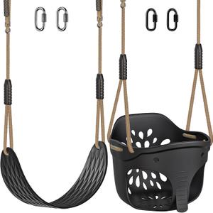 Dolibest Heavy Duty High Back Full Bucket Toddler Swing Seat & Non-Slip Adult Plastic Swing Seat with Adjustable Rope, Locking Carabiners for Indoor/Outdoor Backyard & Playground (600LB)