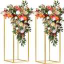 2 pcs 23.6inch/59.9cm Flower Stand Wedding Centerpieces for tables, Gold Metal Vase Column,Rectangular Flower Display Rack for Wedding,Party Decoration