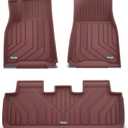 YHTAUTO Floor Mats Compatible with Tesla Model Y 2025-2020 (5-Seat, Not for Juniper), TPE Floor Liners All Weather Custom Fit, 1st & 2nd Row, Set of 3, Red