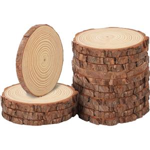 15 PCS Unfinished Wood Slices for Centerpieces, 6.3-7 Inch Natural Wood Slices with Tree Bark Pine and Wood Rounds Discs for DIY Crafts, Centerpieces, Art & Decor
