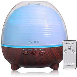BlueHills Premium 1000 ML Large XL Essential Oil Diffuser with Remote Aroma Humidifier for Large Room Home Long Run Time Huge Coverage Area Lights High Mist Output Big Capacity Dark Wood Grain N6
