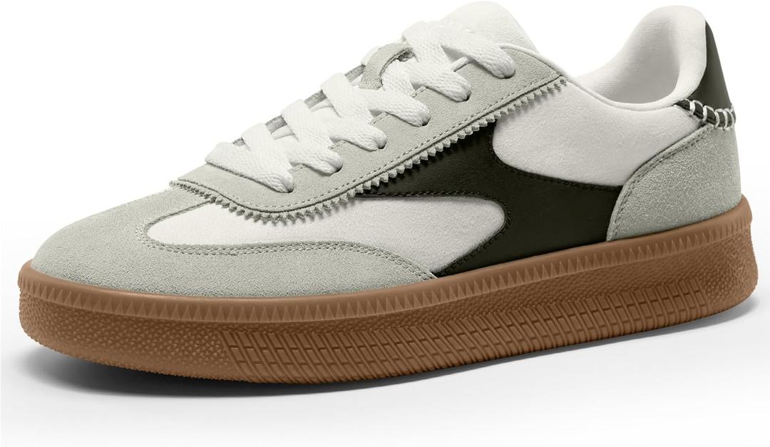 Vilanva Women's Fashion Sneakers Casual Tennis Shoes with Genuine Suede Classic Retro Gum Sole Walking Trendy Footwear (8, White Multi)