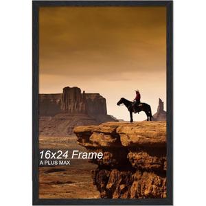 A PLUS MAX 16x24 Picture Frame, Black Engineered Wood Frame for 16 x 24 Inch Picture Poster Photo, Light Weight 16 by 24 Frame with Wood-grain for Wall - 1 Pack/Black/16 x24