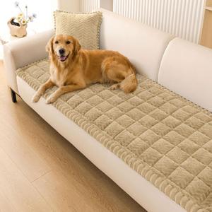 Smiry Non Slip Couch Covers for Dogs, Fuzzy Pet Couch Covers for 2-3 Cushion Sofa Pet Friendly, Soft Sofa Slipcovers Cushion Furniture Protector Washable (Khaki, 27.6" x 59")