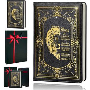 Christian Gifts,A5 Hardcover Leather Journal for Women - 200 Pages Premium Paper Notebook,Lion Journal with 180 Lay Flat Design for Daily Diary, Prayer & Planning (Lion Black)