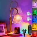 RGB Candle Warmer Lamp with Timer, Dimmer Adjustable Height Candle Melt Lamp Gold Flower Wax Warmer for Wax Melt Birthday Gift for Women Home Office Decor Multi-Color RGB Included 2 Bulbs