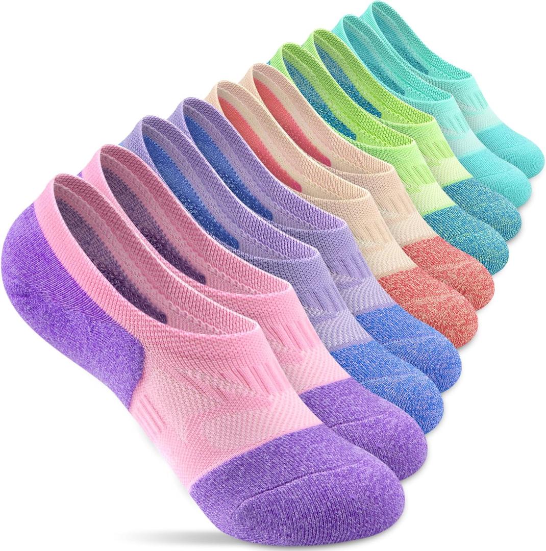 Gonii No Show Socks Women's Athletic Compression Running Low Cut Cushioned Socks 5 Pairs,  5-8 Years