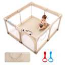 Joypony Baby Playpen, 50x50 in Small Play Pen for Babies and Toddlers, Playpen for Kids with Gate, Indoors Play Yard with Soft Breathable Mesh (Beige)