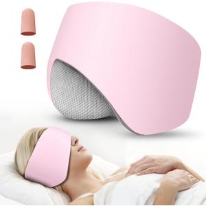 Sleep Mask, Eye Mask for Sleeping with Heads Adjustable, Earmuffs for Sleep for Men & Women, 2 in 1 Ear Mask and Blindfold, Soft Dual-Sided All-Season Eye Cover for Side Sleepers (Pink)